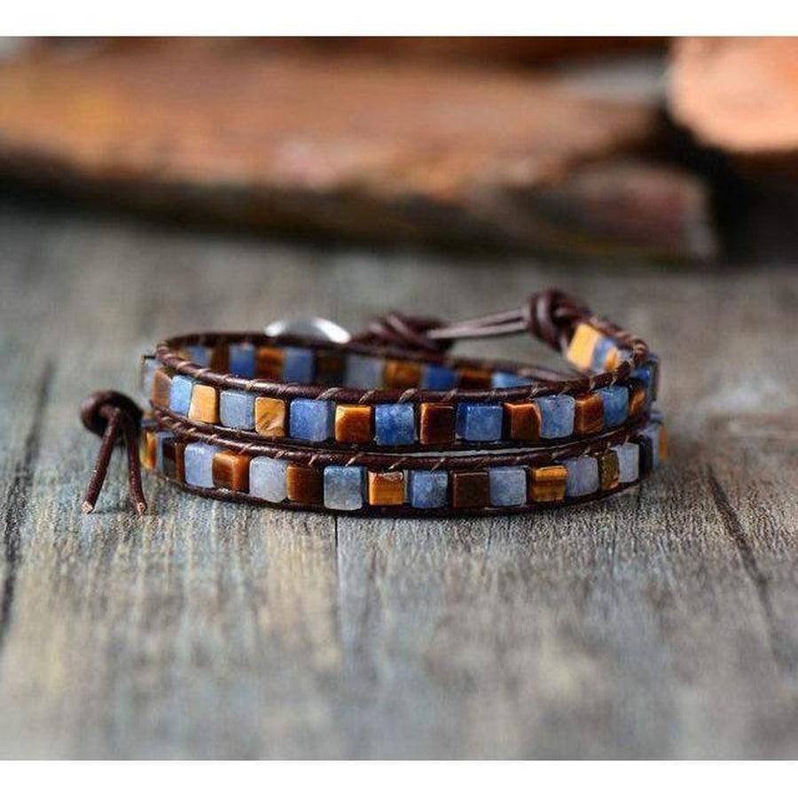 Pierres d'agate carrées montées sur bracelet artisanal