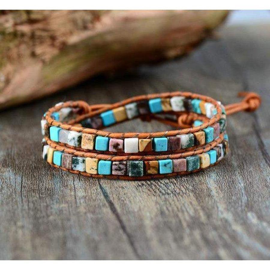 Vue de dessus du bracelet en cuir et agate