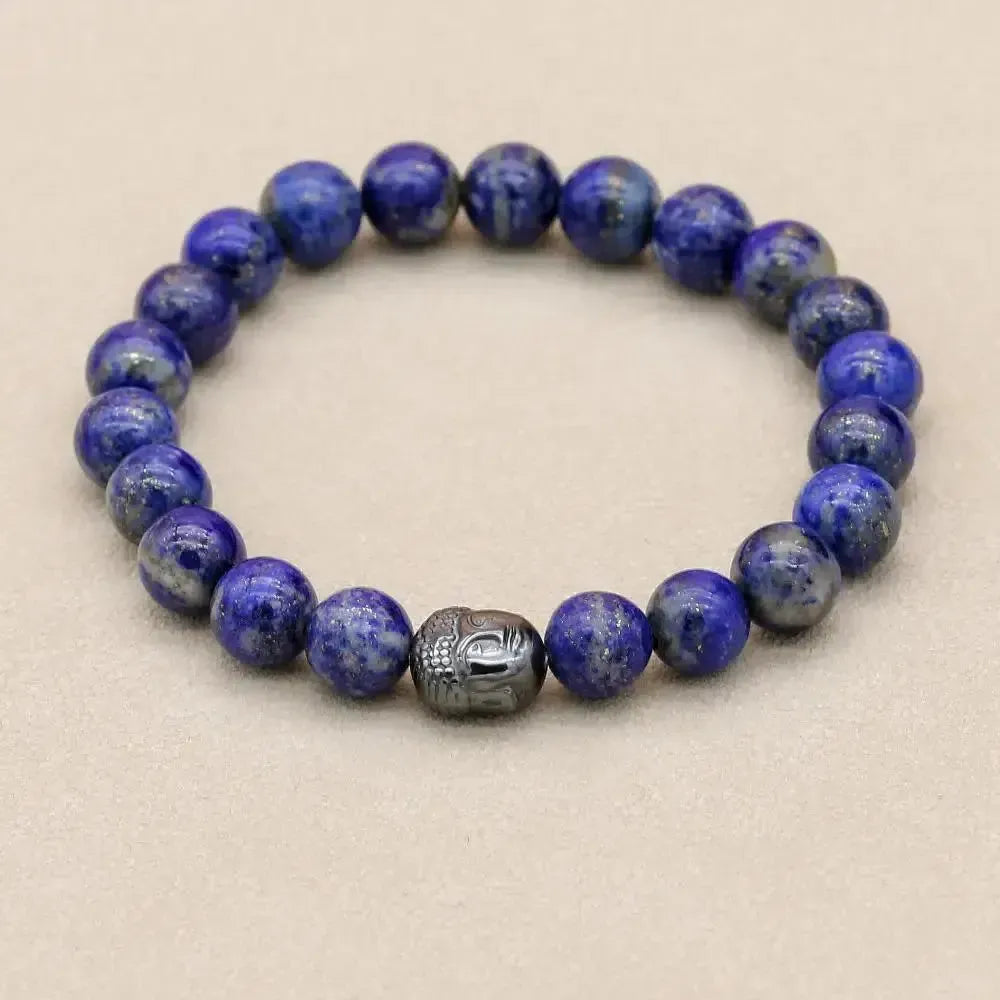 Détail du bracelet Lapis Lazuli et Bouddha hématite