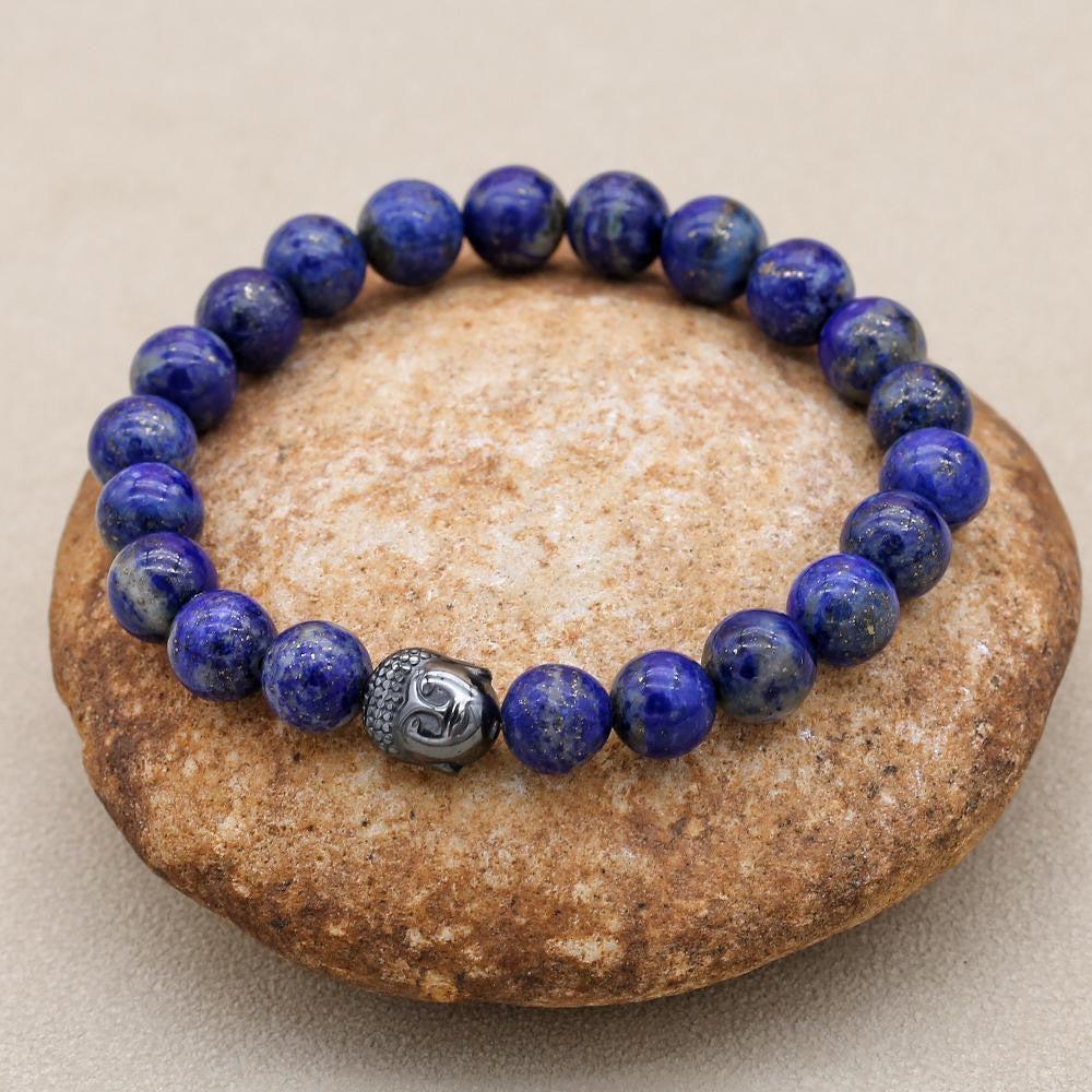 Bracelet anti-stress en pierres bleues et Bouddha