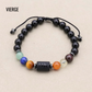 Focus sur les pierres de couleur et agate noire du bracelet