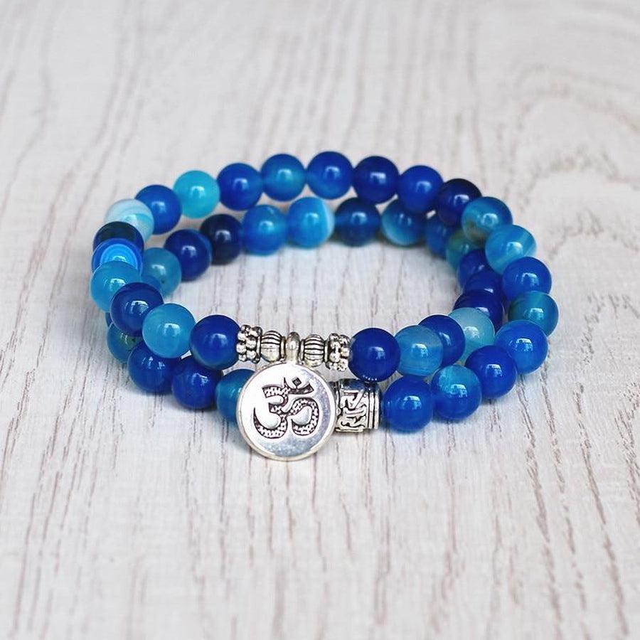Bracelet en onyx bleu naturel avec perles de 8 mm