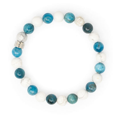 Détail des pierres Apatite et Howlite du bracelet bien-être