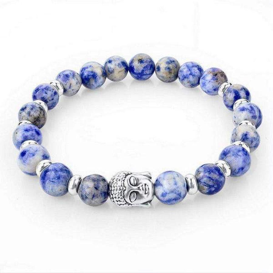 Bracelet en sodalite avec perles argentées et tête de Bouddha