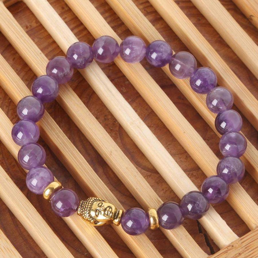 Bracelet en améthyste avec perles de 8mm et tête de Bouddha