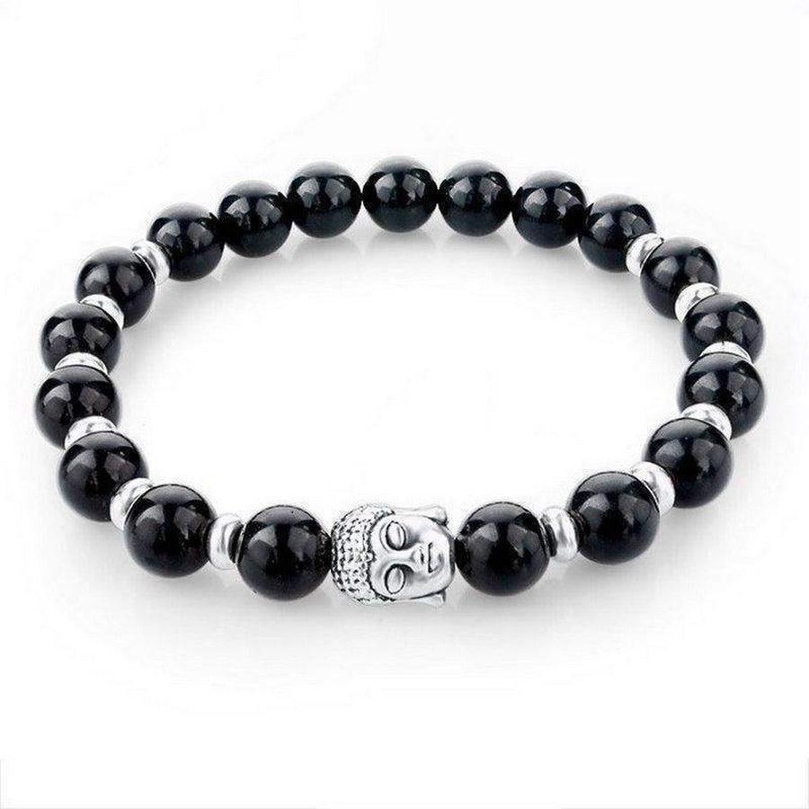 Bracelet en obsidienne avec tête de bouddha vue de côté