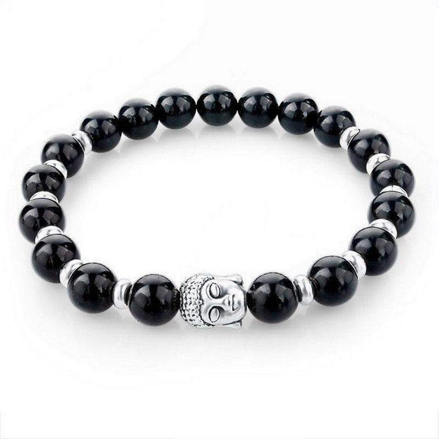 Vue rapprochée du bracelet en obsidienne avec perles noires