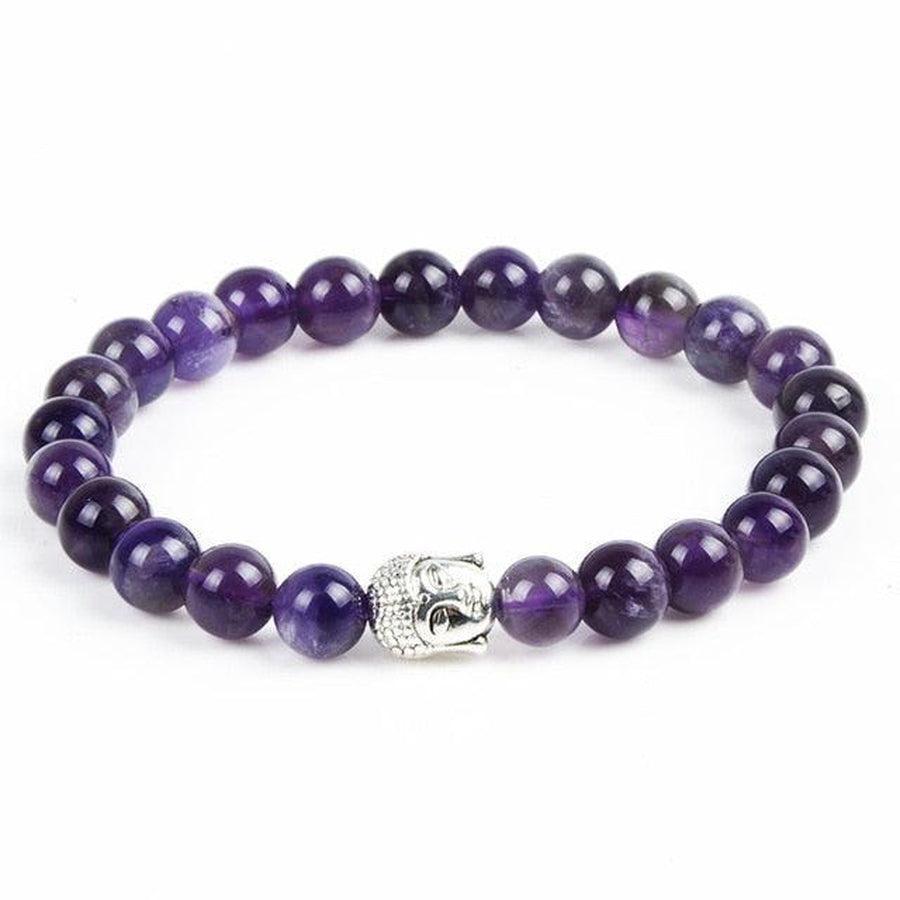 Bracelet en pierres fines, détail tête de Bouddha argentée
