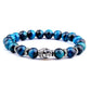 Vue latérale du bracelet Bouddha, pierres bleues et élastique