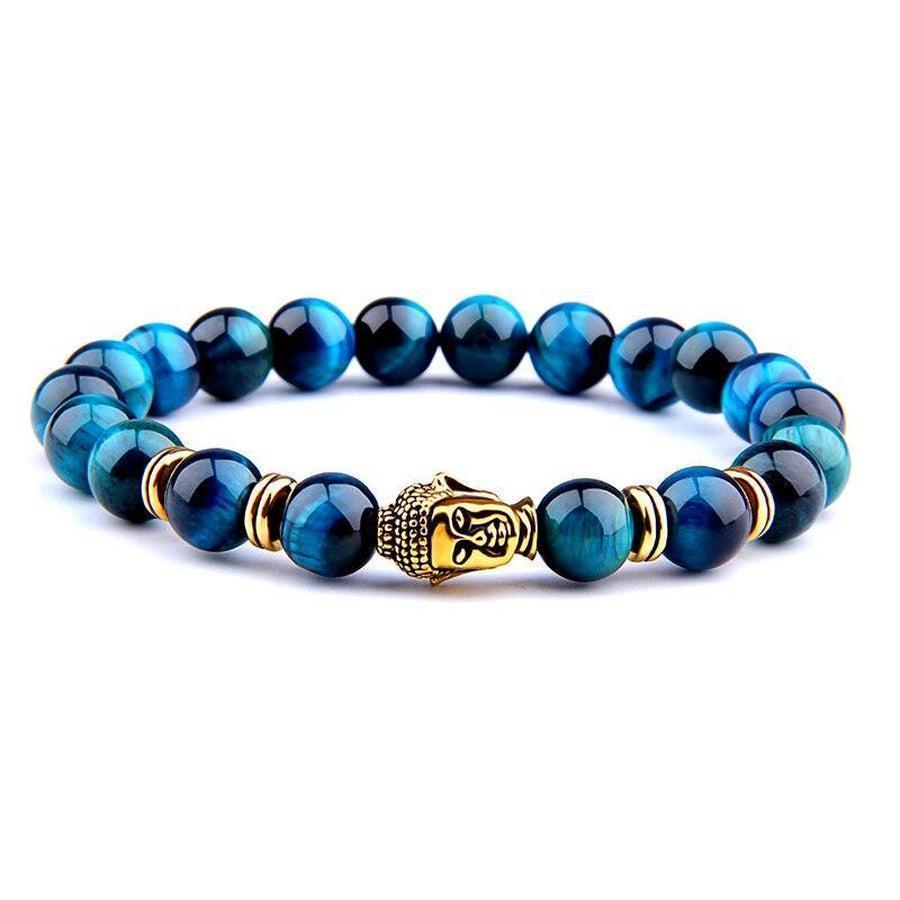 Bracelet Bouddha en Œil de tigre bleu, pierres de 8 mm