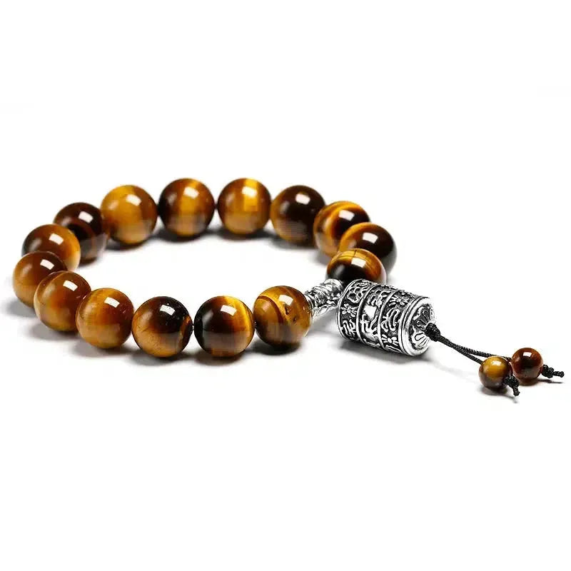 Bracelet en Œil de tigre avec perles rondes et fermoir gravé