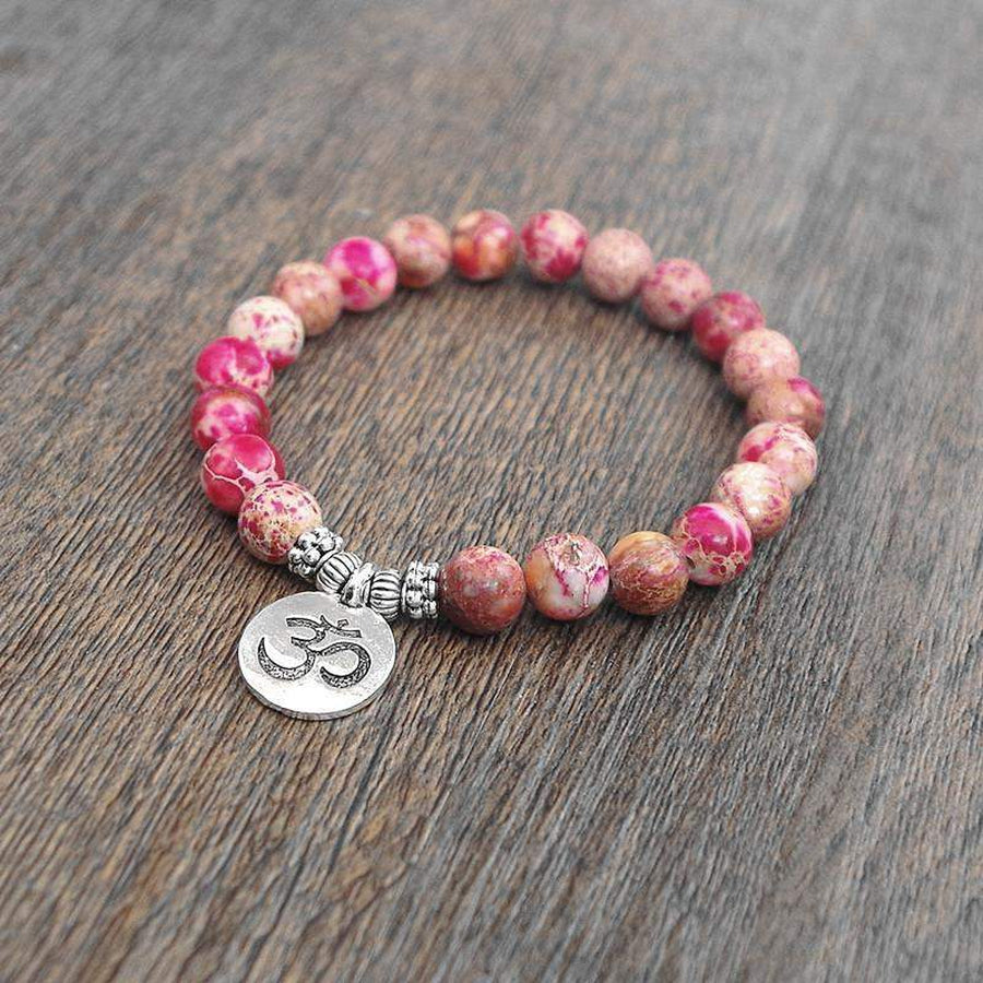 Bracelet en agate rose avec pendentif fleur de Lotus