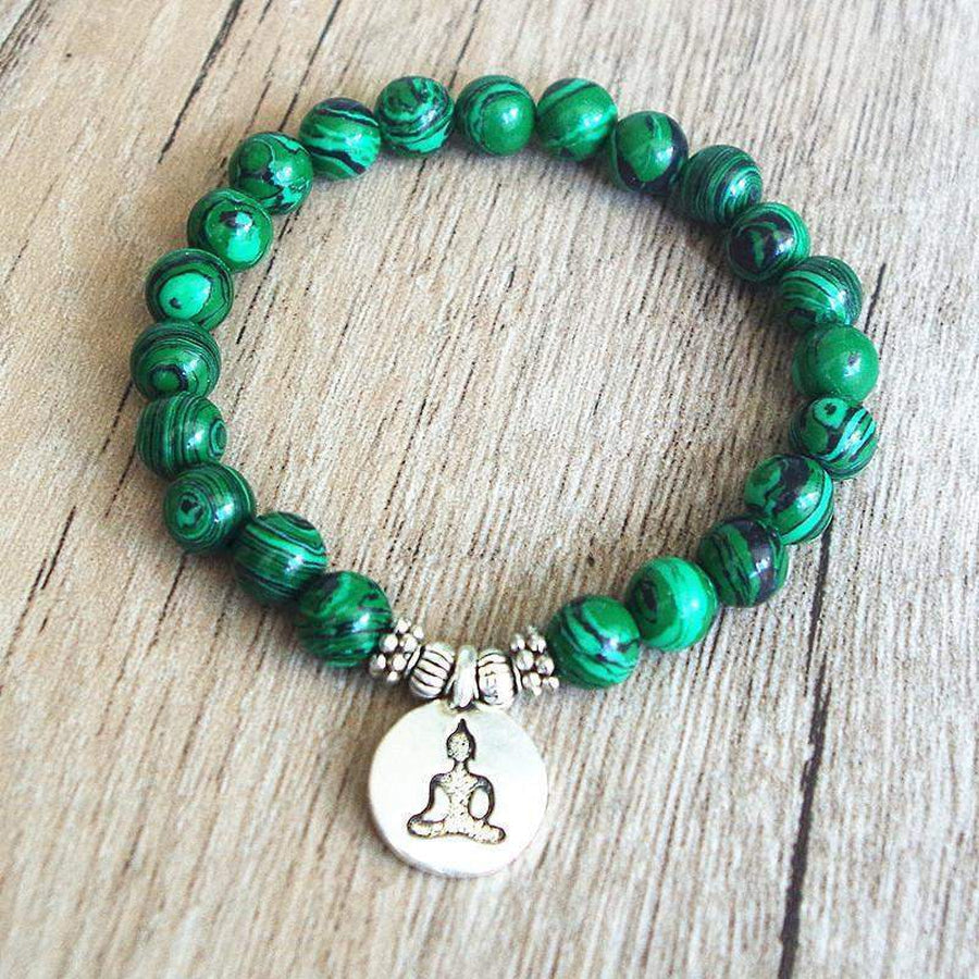 Bracelet en malachite synthétique avec pendentif lotus