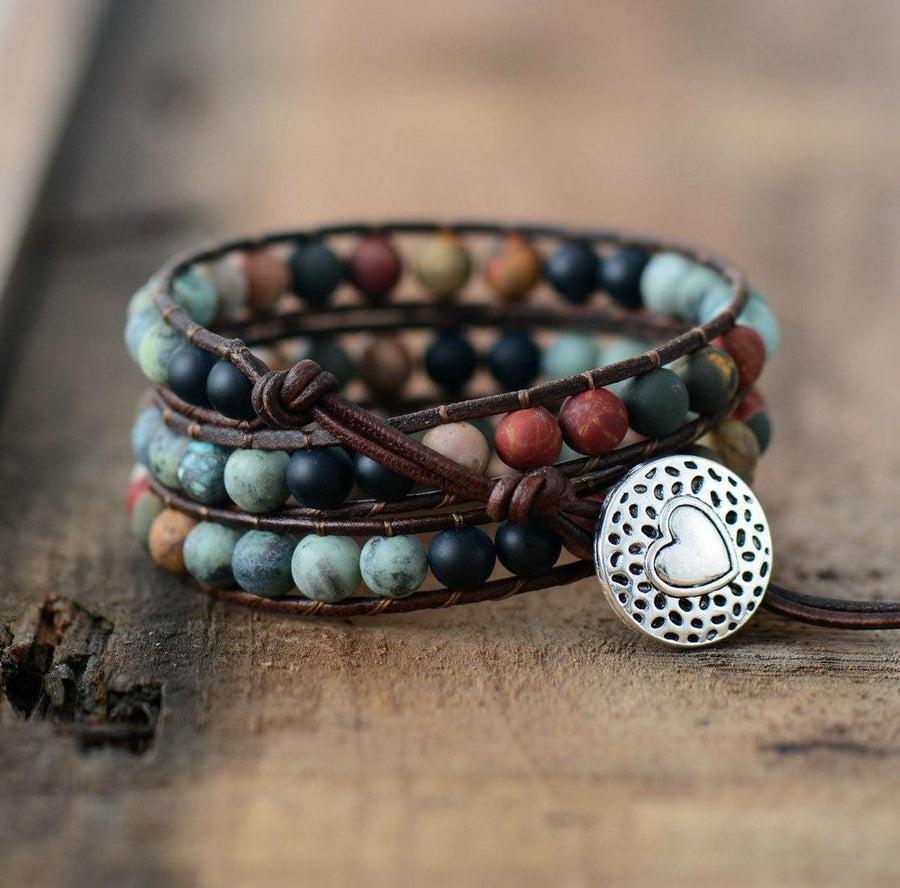 Bracelet en cuir et pierres, vertus apaisantes