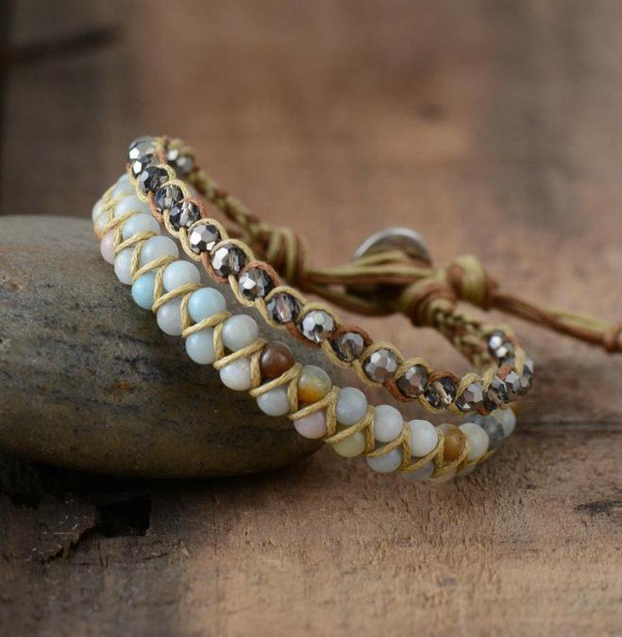 Bracelet d'amitié en amazonite avec cordon bicolore