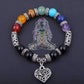 Bracelet de pierres chakras posé sur une surface en bois
