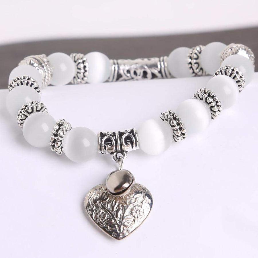Bracelet en Œil de chat avec perles rondes et élastique