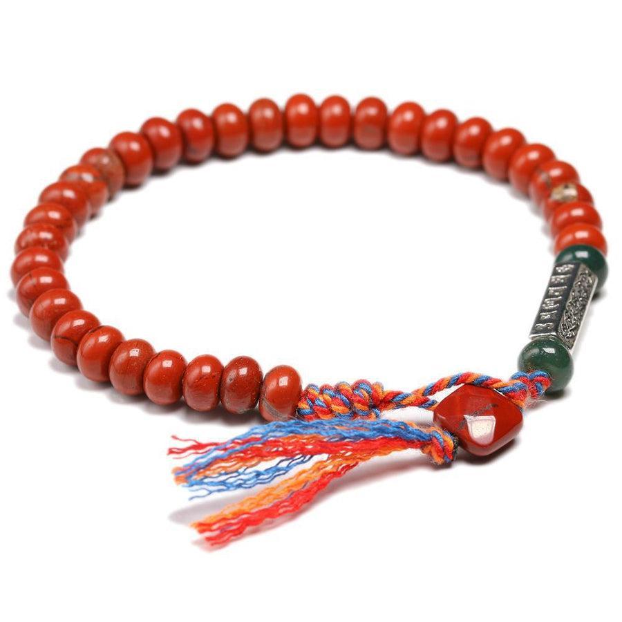 Bracelet en jaspe rouge avec perles gravées et cordon coloré
