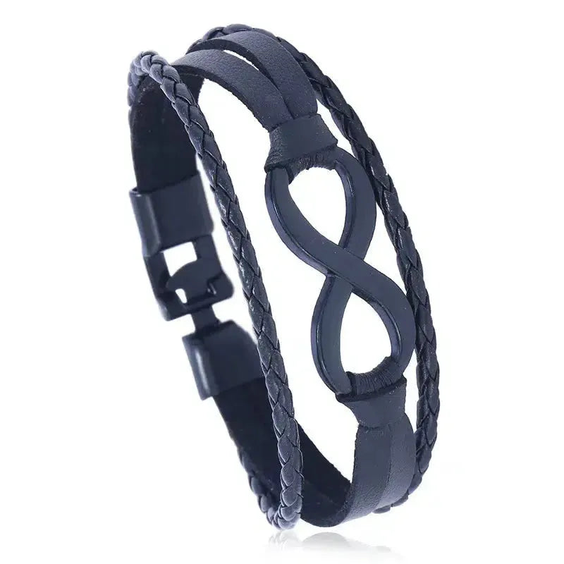 Bracelet en cuir brun avec symbole infini central
