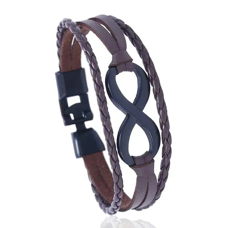 Bracelet en cuir avec symbole éternité, style rétro