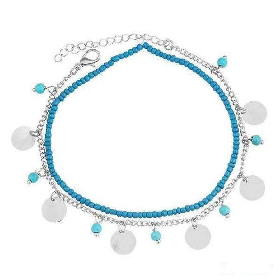 Bracelet de cheville bohème porté avec des sandales