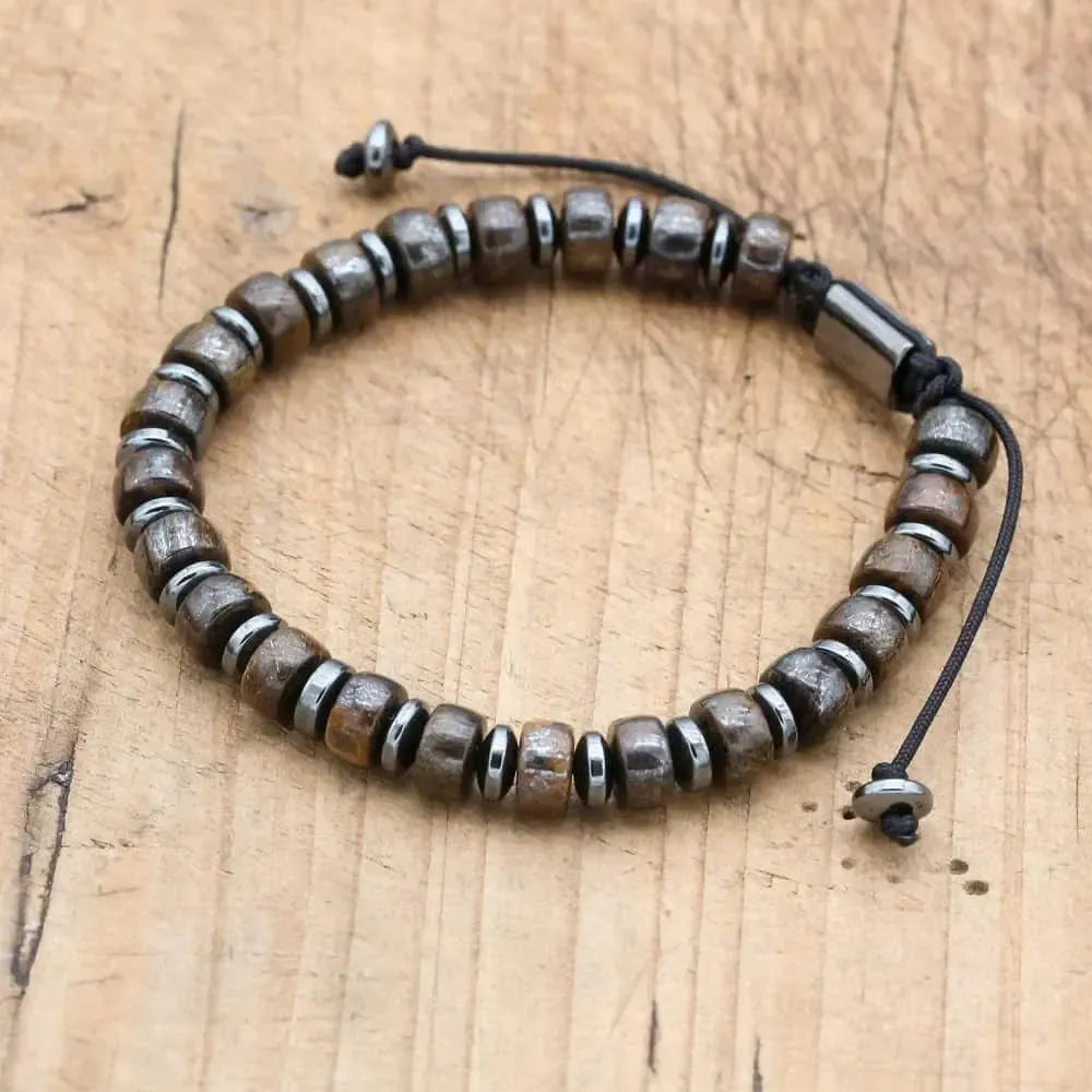 Bracelet de pierres naturelles Bronzite et Hématite enroulé