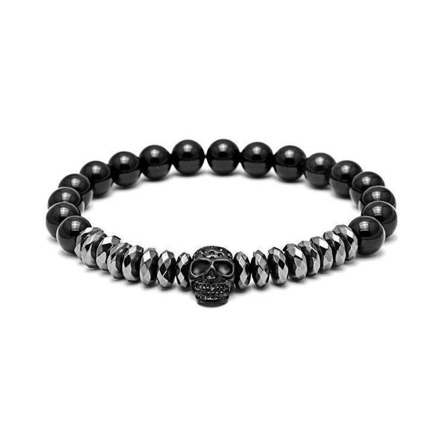 Bracelet en hématite et titane avec tête de mort en acier