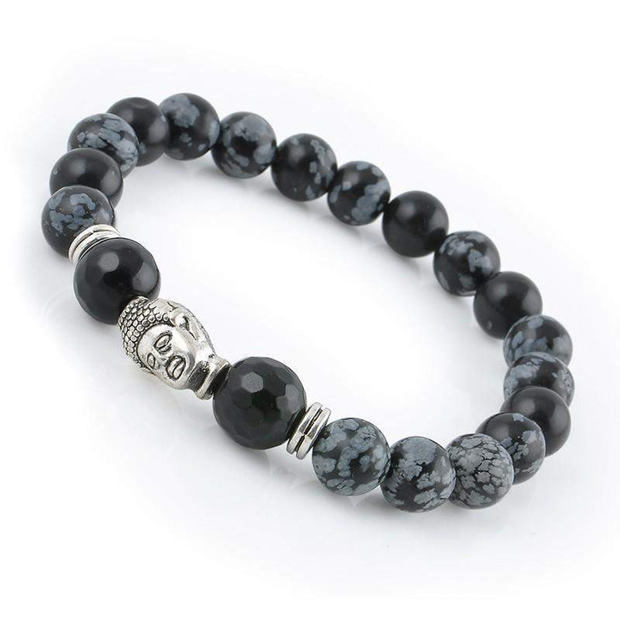 Bracelet avec tête de Bouddha en perles noires et dorées