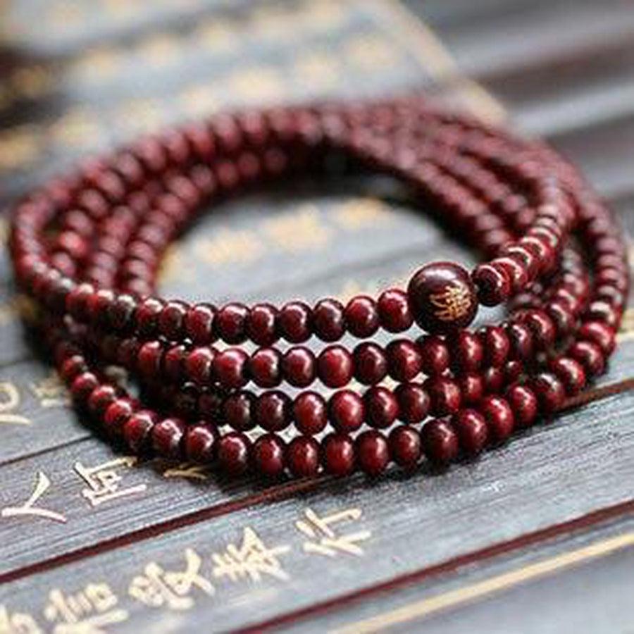 Bracelet de méditation rouge, perles en bois de santal