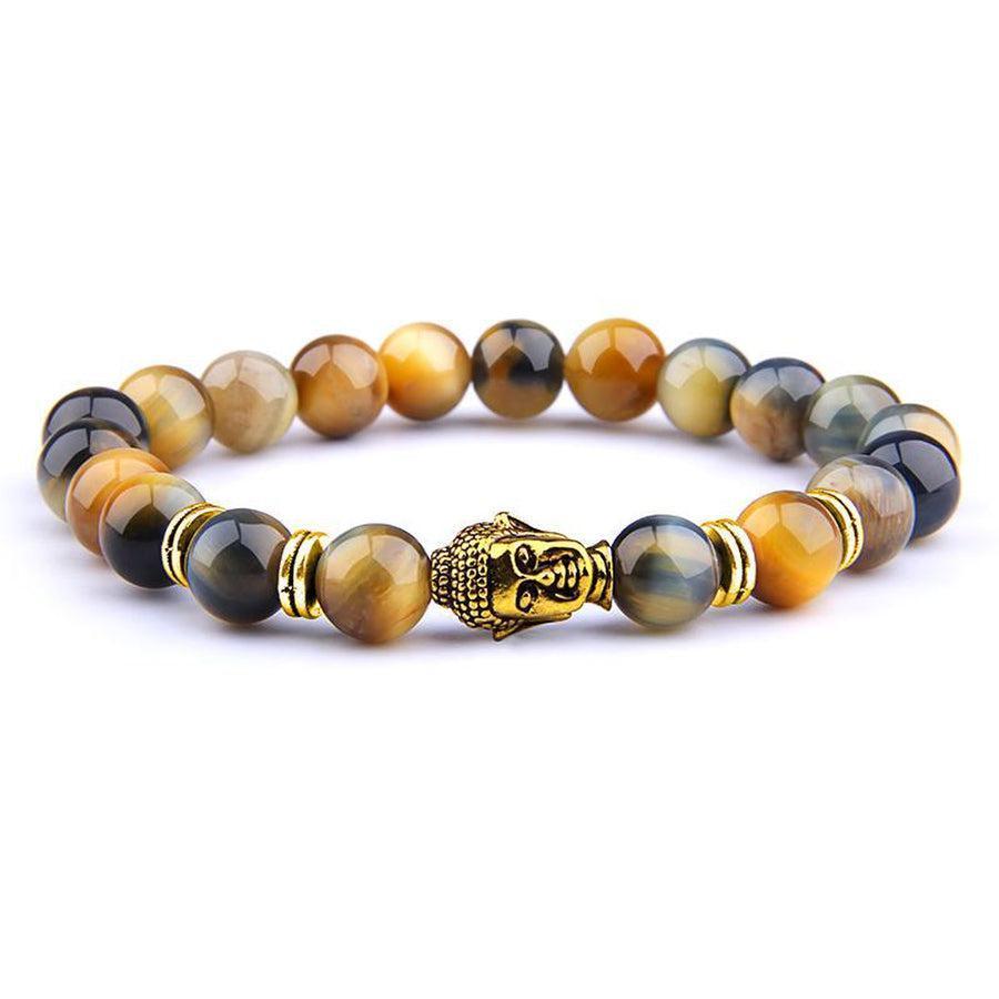 Bracelet unisexe avec pierres protectrices et Bouddha doré