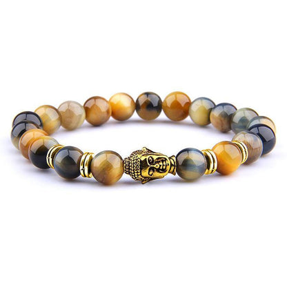 Bracelet unisexe avec pierres protectrices et Bouddha doré