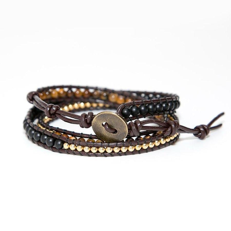 Bracelet multi rangs avec perles Œil de tigre et Onyx