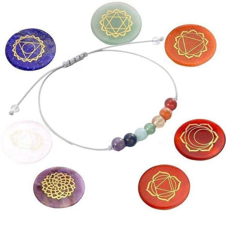 Gros plan sur les pierres du bracelet 7 Chakras