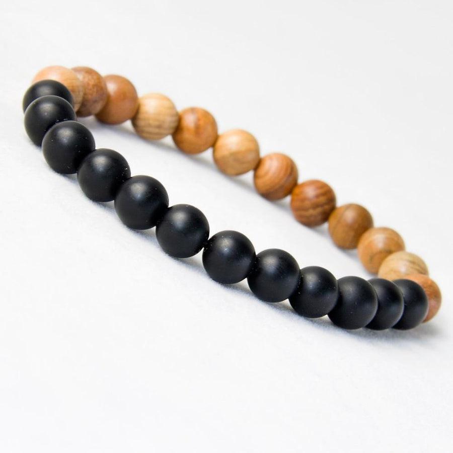 Gros plan sur les perles d'Onyx noir mat du bracelet
