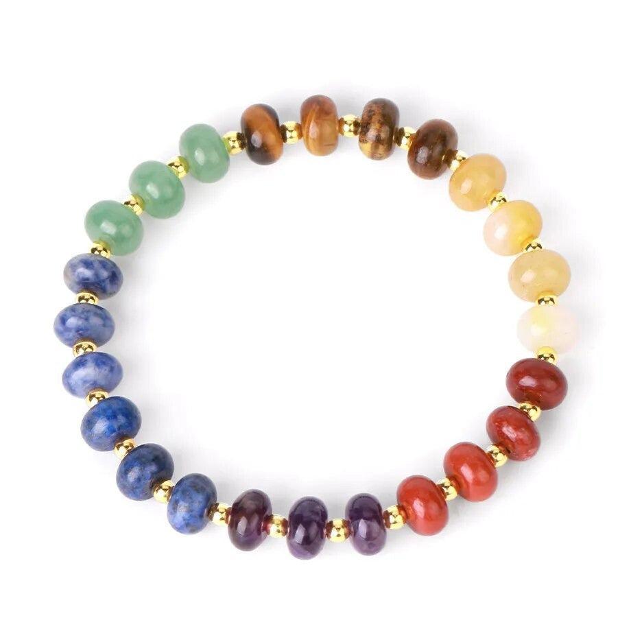 Vue latérale du bracelet 7 chakras sur support élastique