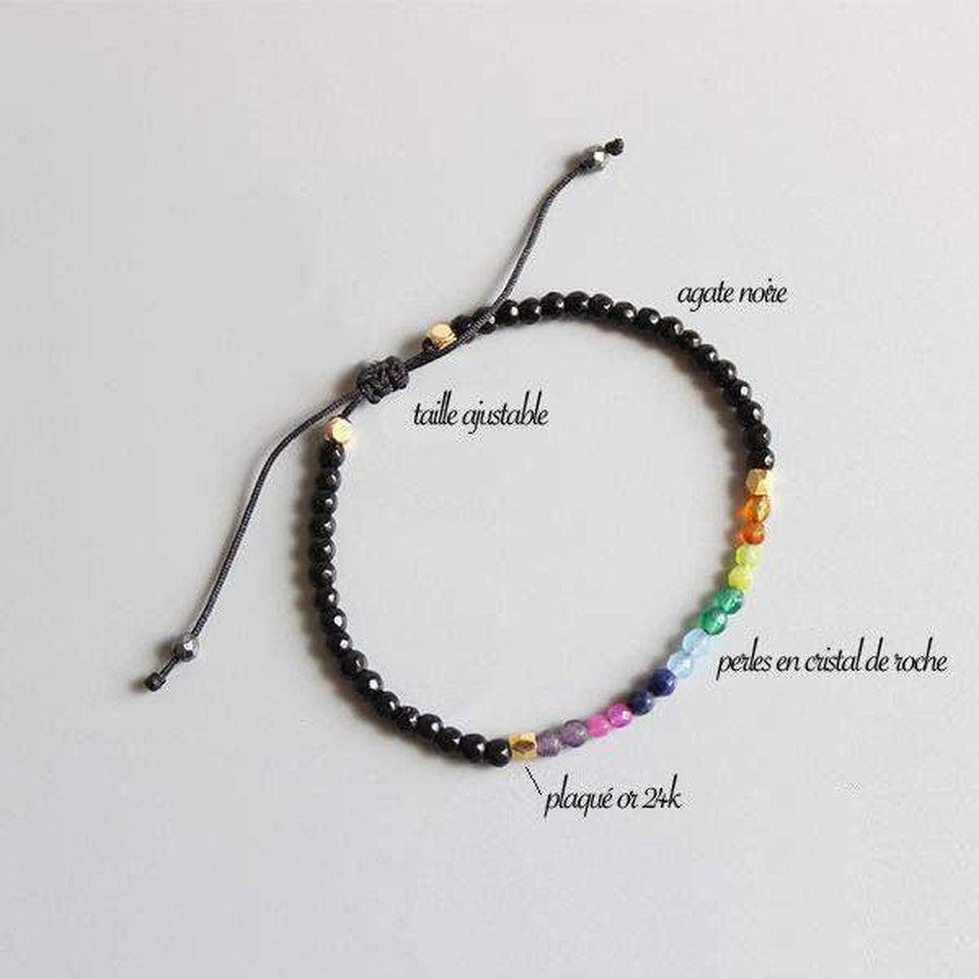 Vue rapprochée des perles ajustables du bracelet chakras