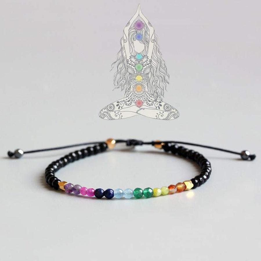 Bracelet chakras en cristal de roche, perles alignées harmonieusement