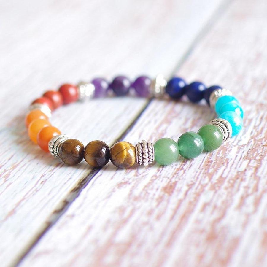 Vue d'ensemble du bracelet chakras avec pierres rares