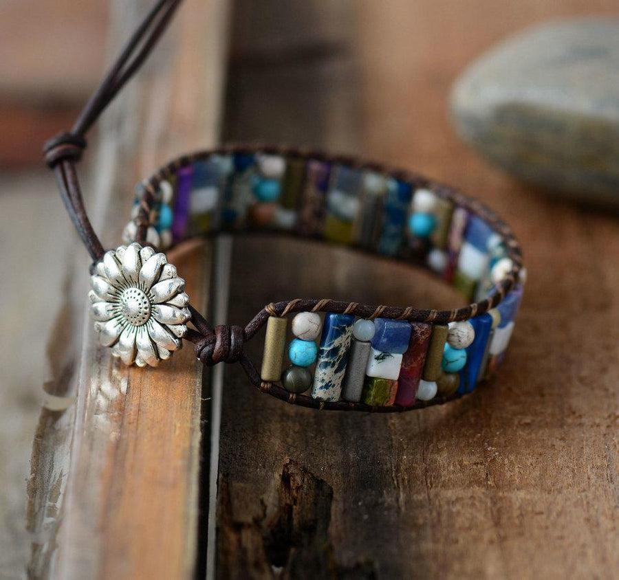 Bracelet bohémien en cuir tressé avec pierres naturelles