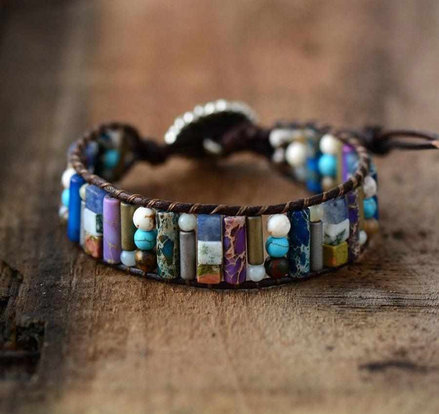 Bracelet ajustable avec pierres apaisantes et cuir