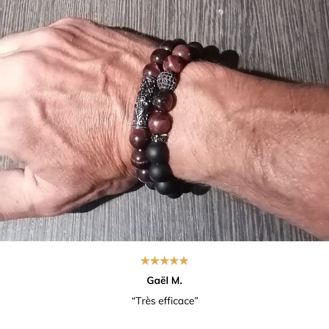 Bracelet double avec pierres protectrices vertes et brunes