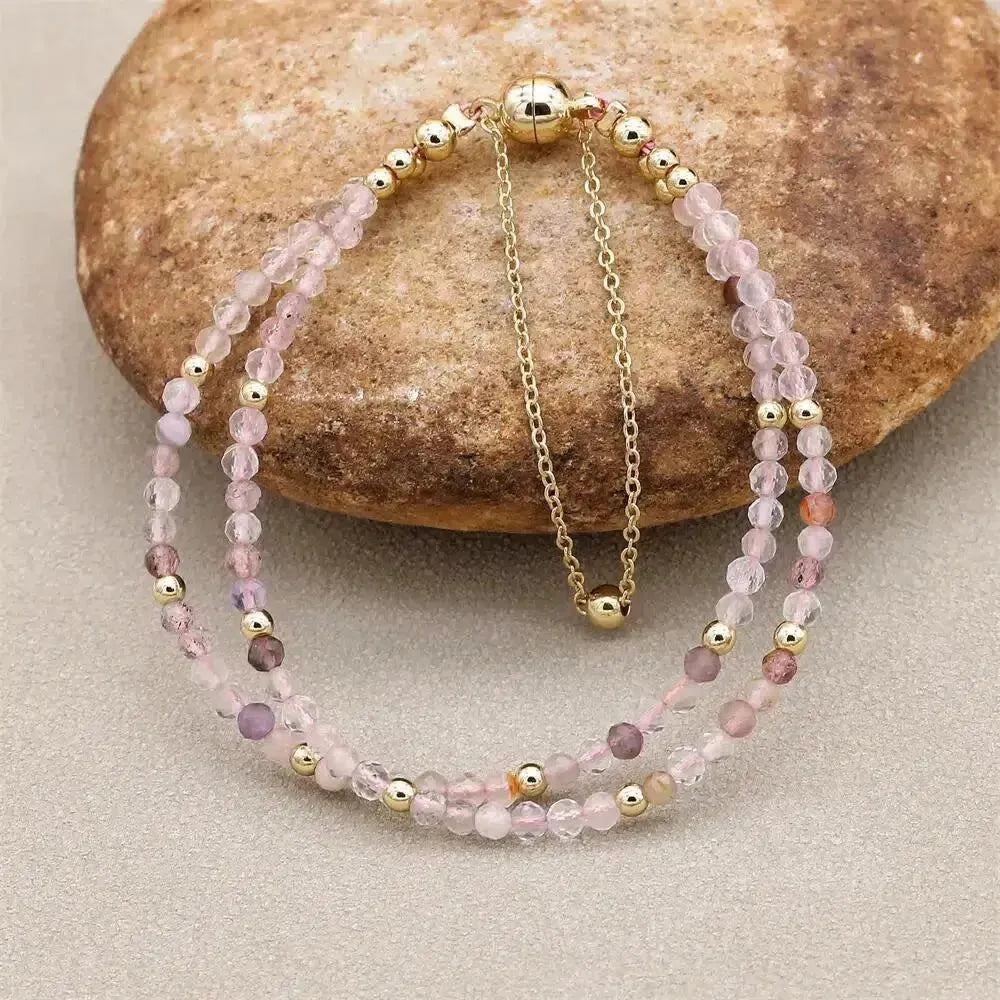 Vue d'ensemble du bracelet double rangs en cristal rose