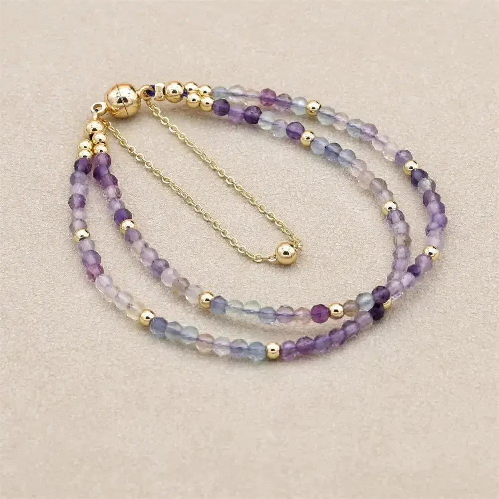 Bracelet double rangs en fluorite avec fermoir magnétique