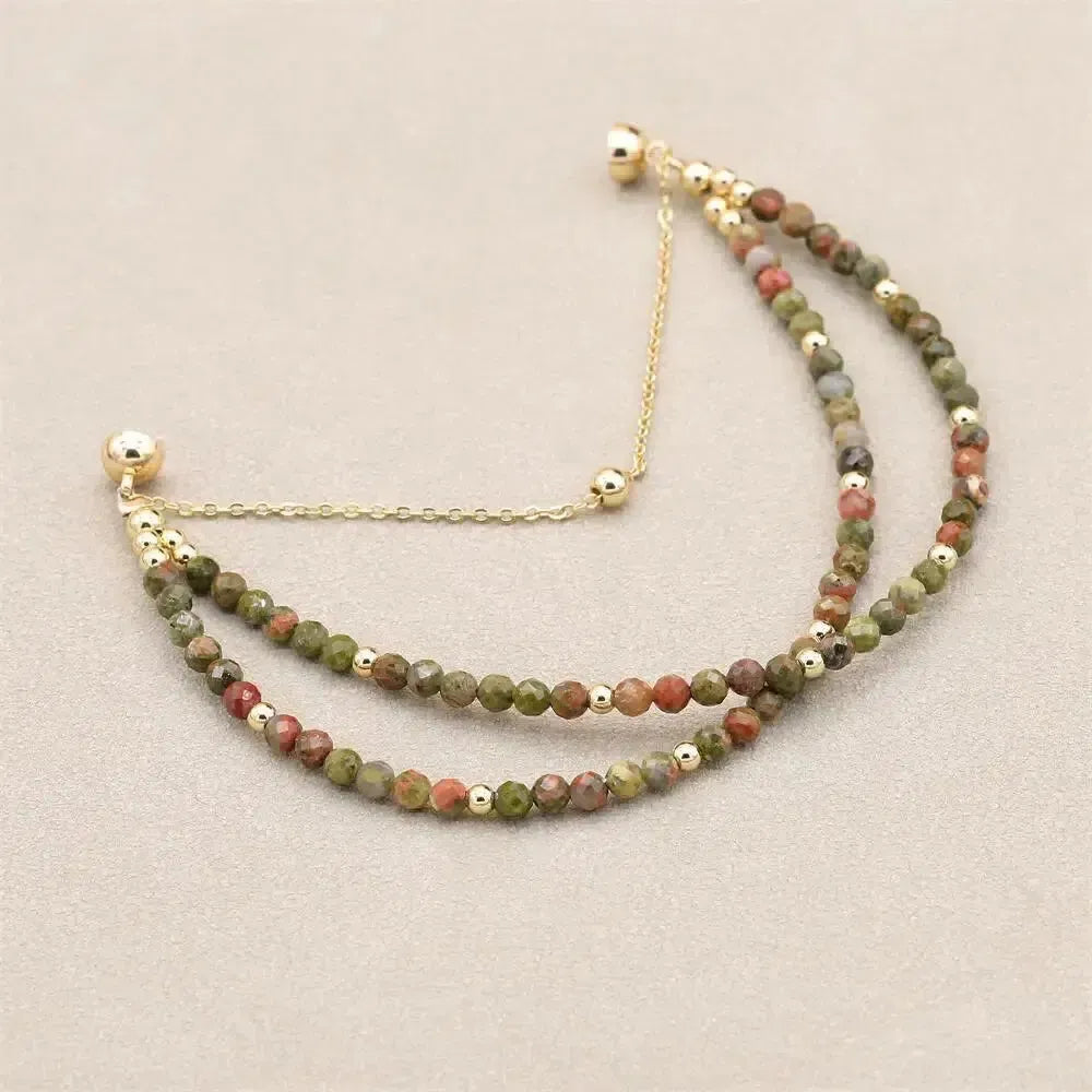 Bracelet double rangs en jaspe Picasso vert et brun