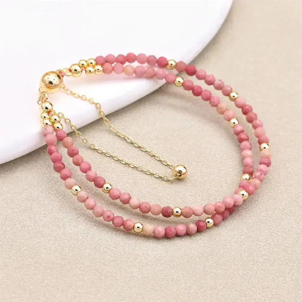 Bracelet double rangs en rhodonite avec perles dorées