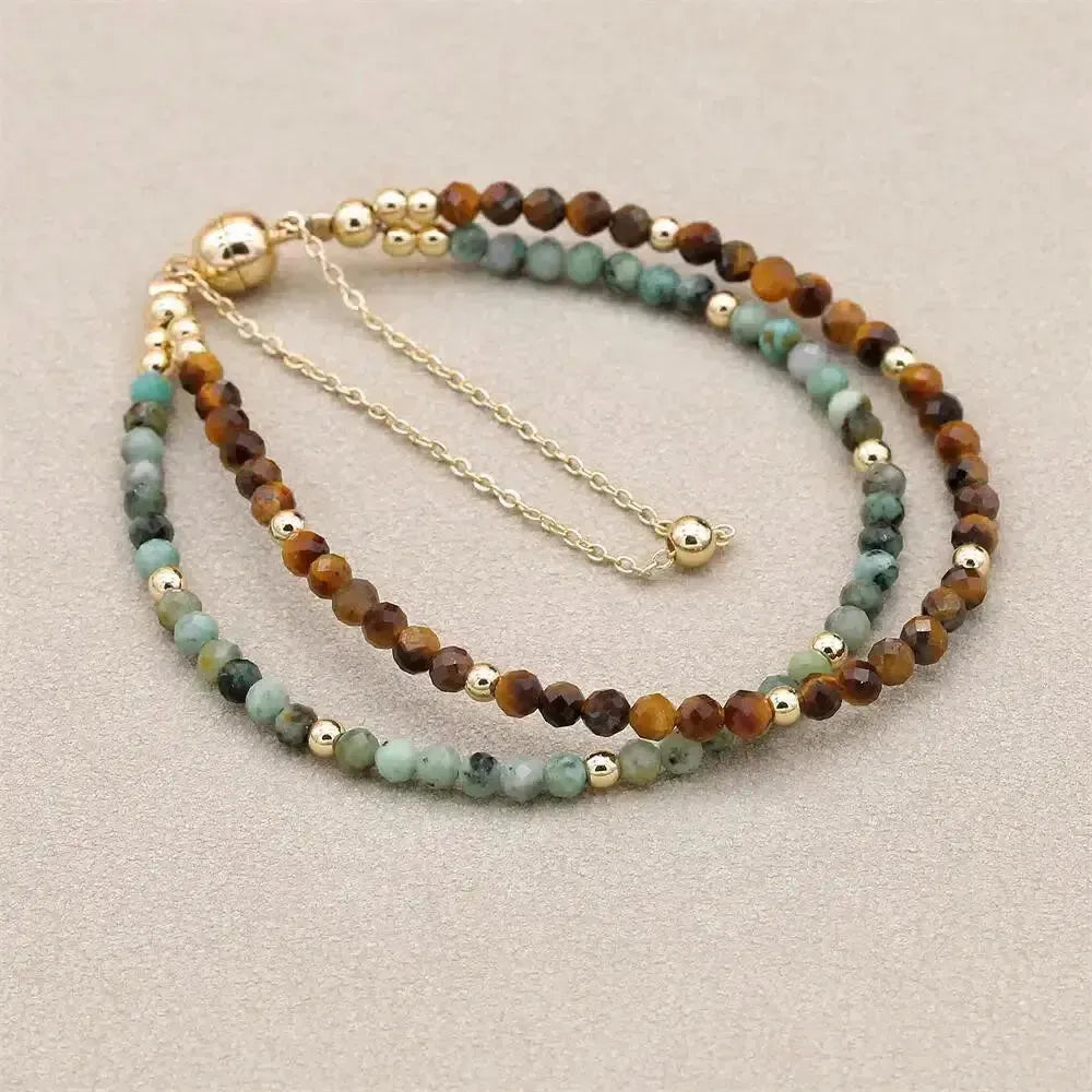 Bracelet double rangs avec perles de jaspe et œil de tigre