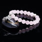 Bracelet en cristal rose avec pendentif cœur argenté