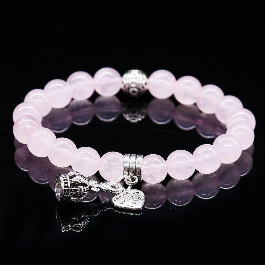 Bracelet en cristal rose et pendentifs argent tibétain