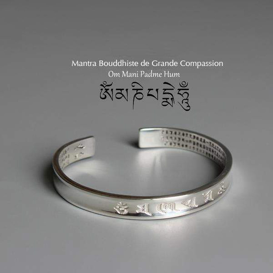 Bracelet ajustable en cuivre blanc avec inscriptions bouddhiques