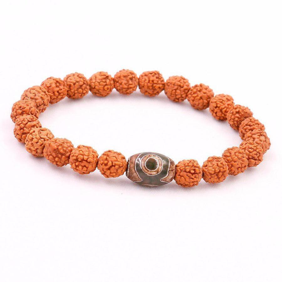 Détail des graines de Rudraksha et de l'œil de Dzi